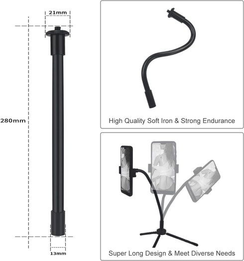 Gooseneck Camera Mount 11 inch Arm, 1/4 20 Threaded Flexible Tube Arm for Phone Holder, DSLR Tripod, Security Cam