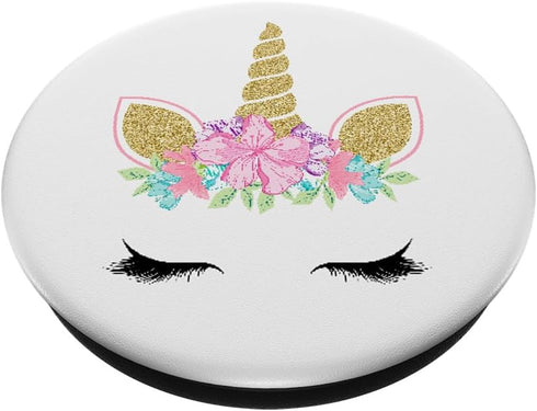 Cute Floral Unicorn Unicorn Face on White PopSockets PopGrip: Swappable Grip for Phones & Tablets PopSockets Standard PopGrip