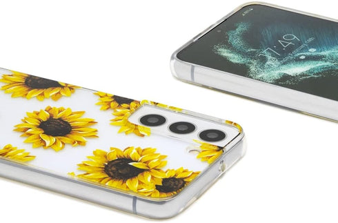 Phone Case for Galaxy S22, Clear Sunflower Pattern Cute Floral Soft TPU Back Cover, 6.1 Inch
