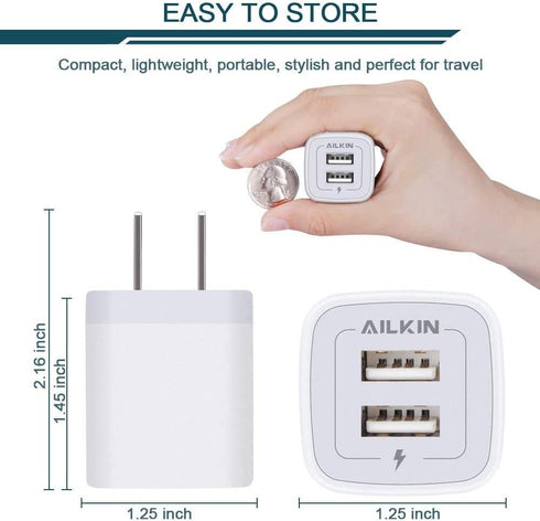 ?5Pcs? USB Plug, Wall Charger Fast Charging Block, Power Adapter Cube 2 Port Charge Travel Brick Cell Quick Chargers Box cargador for iPhone 14 13 12 SE 11Pro Max Samsung Galaxy LG iPad X 8 7 6 Plus