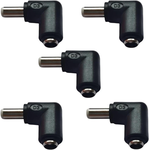5Pcs DC Power Connector Adapter 90 Degree Angle 5.5mm x 2.5mm Male Plug to 5.5mm x 2.1mm Female Jack Coupler