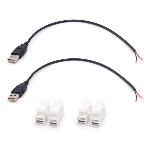 2PCS 22AWG Short USB Plug Pigtail 2 Wire Cable, 0.3M/1FT USB 2.0 Male Bare Wire Pigtail 2Pin Open End Extension Cables
