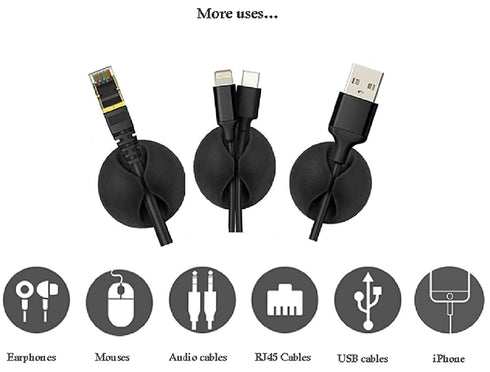 Pack of 6 Black Cable Wire Cord Clips, Self-Adhesive Organizer Holder for USB, Network, Headphone Cables for Home,