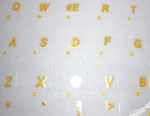 Portuguese Keyboard Label, Traditional with Yellow Lettering, Transparent for Laptops and Desktops
