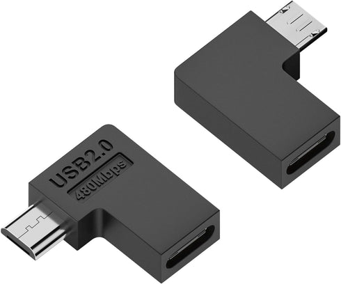 QIANRENON USB C to Micro USB 90° Angle Charging Data Connector, Right Angle Adapter for Phone and Camera