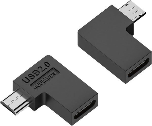 QIANRENON USB C to Micro USB 90° Angle Charging Data Connector, Right Angle Adapter for Phone and Camera