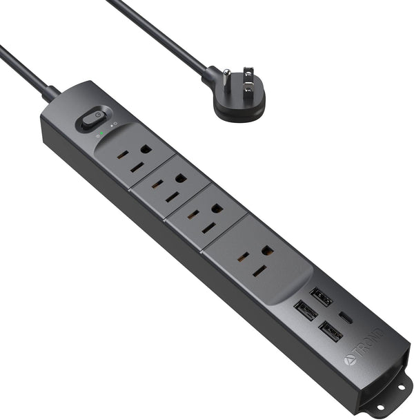 TROND Surge Protector Power Strip with USB, Ultra Thin Flat Plug 3ft Extension Cord, 4 AC Outlets, 3 USB A & 1 Type C