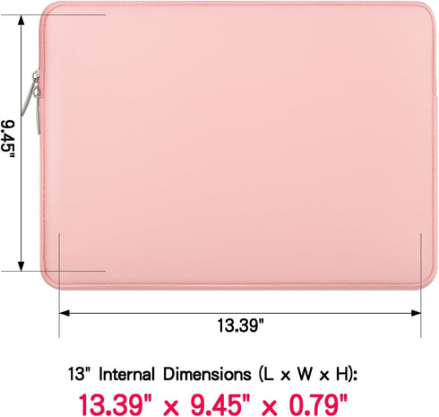 RAINYEAR 13.3 Inch Laptop Sleeve Soft PU Leather Case Water Resistant Padded Zipper Cover Protective Carrying Bag Compatible with 13.3" Notebook Computer Chromebook(Pink)