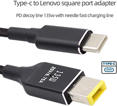 NFHK Type-C USB-C 135W to DC Rectangle 11.0 * 4.5mm Power PD Charge Cable for Thinkpad X1 Legion Y7000P Laptop DC20V