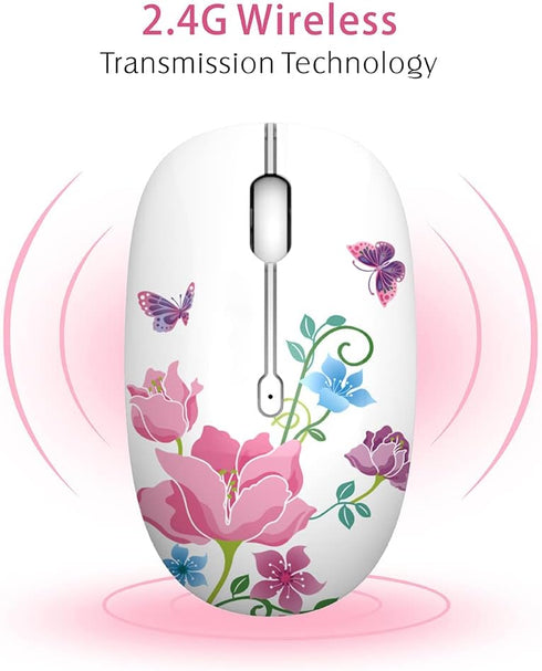 TENMOS M101 Wireless Mouse - Cute Silent Computer Mice with USB Receiver, 2.4G Optical Travel Mouse 1600 DPI (butterfly)