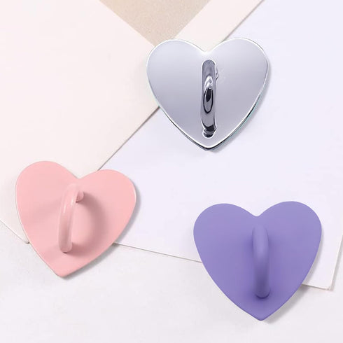 SiLnmLih 12 Pcs Metal Phone Finger Grip Hook Adhesive Heart Shaped Phone Charm Hook Smartphones Accessories Charm Loop