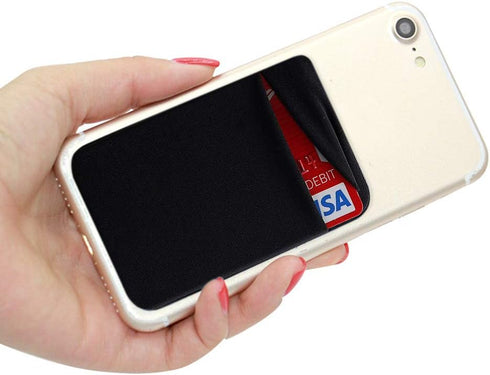 ACKLLR 3 Pack Cell Phone Card Holder, Adhesive Sticker for Back of Phone, Stretchy Fabric Card Sleeves