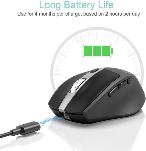 Arteck Multi-Device Wireless Bluetooth Mouse, Ergonomic Silent Clicking, Rechargeable Battery for Desktop PC, Laptop,