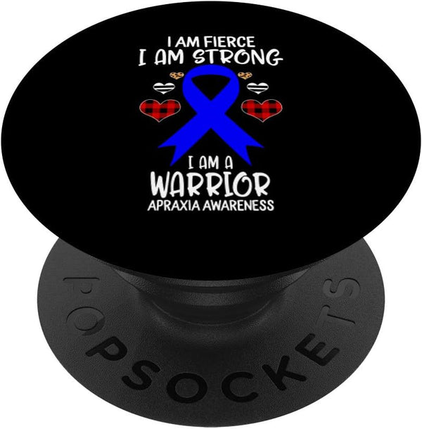 Apraxia Awareness Ribbon I Am Fierce Strong Warrior, Leopard PopSockets Swappable PopGrip