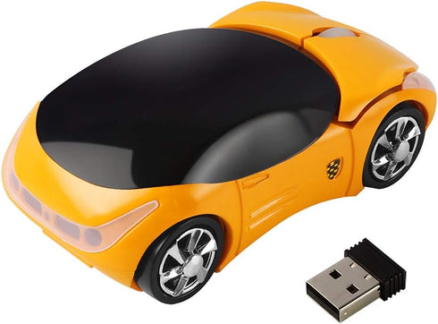2.4GHz Wireless Mouse Cool 3D Sport Car Shape Ergonomic Optical Mice for PC Laptop Women Small Hands (Yellow)
