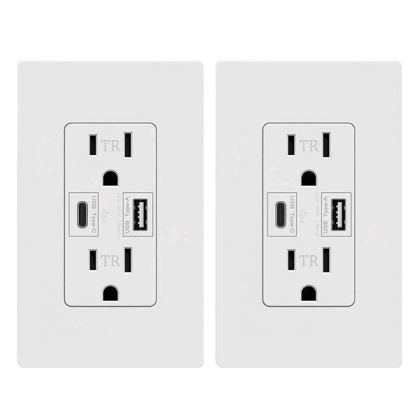 Micmi USB C Outlet PD 24W Power Delivery Type C + A Receptacle, 4.8A In-Wall Charger 125 Volt with Screwless Wall Plate