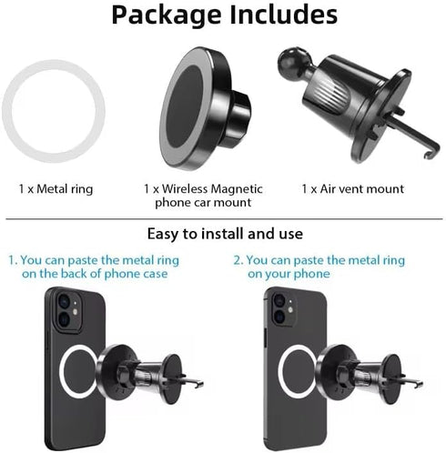 SASHWA Wireless Car Vent Mount, 15W Magnetic Charger for iPhone 15/14/13/12 and Android, 360° Rotation, Fast Charging