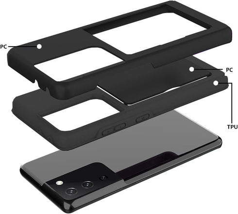 Asuwish Samsung Galaxy S21 Plus Case, Black Cover with Tempered Glass Screen Protector & Credit Card Holder