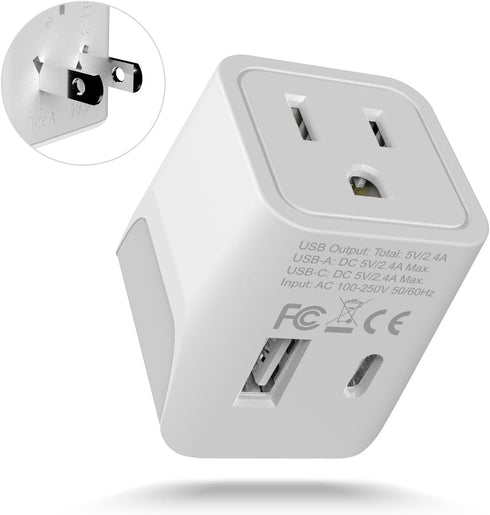 Ceptics Japan, Philippines Travel Adapter Plug with USB-A + USB-C - Usa Input