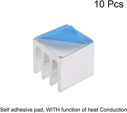 uxcell 10x10x10mm Silver Tone Aluminum Heatsink, Thermal Adhesive Pad Cooler for 3D Printers, 10Pcs