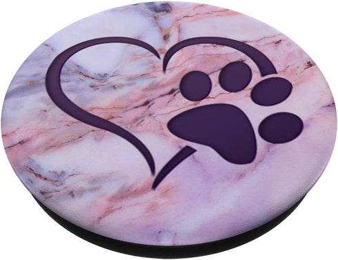PopSockets Standard PopGrip: Purple Dog Paw Print Heart on Pink Blue Look