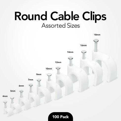 100-Pack Mini Round Cable Clips for Computer Cable Management, Ethernet, Coaxial Cable & Extension Cords, Indoor/Outdoor