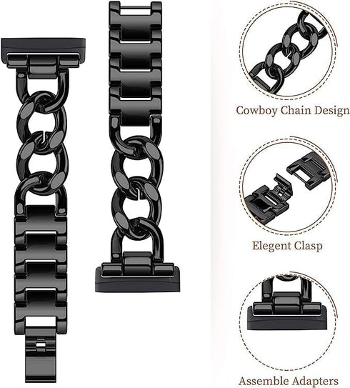 Cute Women Silm Band Compatible with Fitbit Versa 4/Fitbit Sense 2, Bling Jewelry Metal Strap Replacement