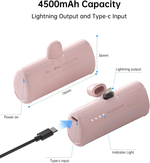 Kuulaa Portable Charger 4500mAh Mini Power Bank for iPhone, Cute Backup Battery Pack Travel Compatible with iPhone