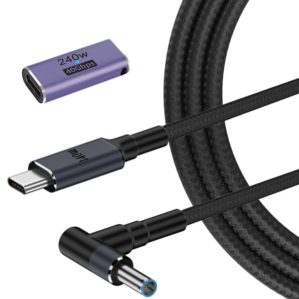 USB C to 4.5mm Smart Blue Tip Laptop Charging Cable Adapter for HP 19.5v 2.31a 45w 3.34a 65w 4.62a 90w 6.9a 135w max,
