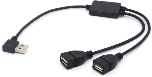 Left Angled USB Splitter Cable, 90 Deg USB 2.0 A Male to Dual Female Data Charging Adapter Cord
