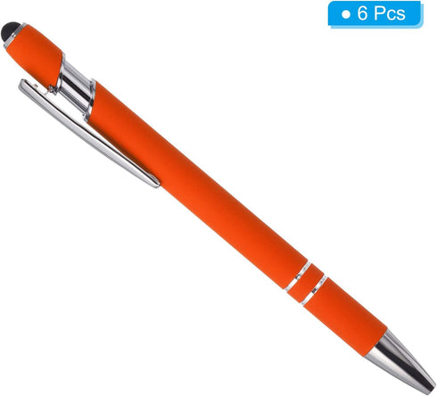 PATIKIL 6 Pack Ballpoint Pen with Stylus Tip, 2 in 1 Metal Pen, Black Ink 1.0mm Medium Point - Style 1, Orange