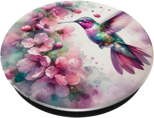 Pretty Hummingbird Floral Watercolor Graphic PopSockets Standard PopGrip