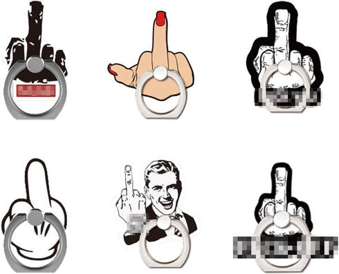 Set of 6 Funny Punk Finger Cell Phone Ring Holder Stand, Adjustable Universal 360° Rotates and Swivels