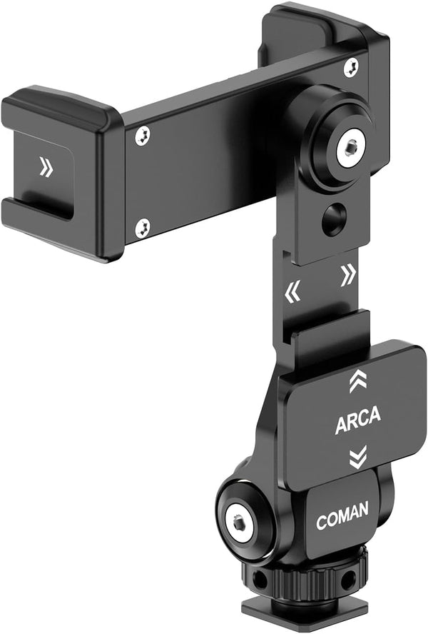 Metal Phone Tripod Mount - Holder Stand with 3 Cold Shoes & Arca Port, Universal Smartphone Mount Adapter, 360° Rotates