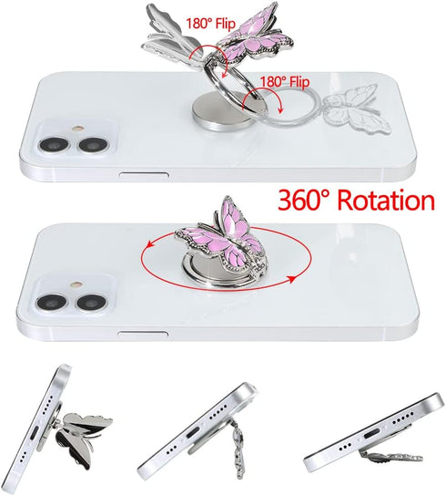LSL Cute Butterfly Cell Phone Ring Holder 360° Rotation Metal Finger Stand for iPhone Samsung Galaxy
