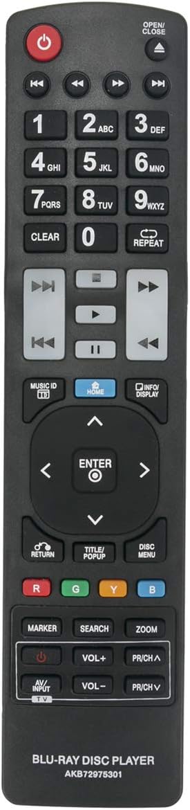 AKB72975301 Replacement Remote Control for LG Blu-ray Disc Player Models BD590, BX585, BD570, and More