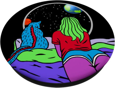 Alien Phone-Grip Cat Space Moon Funny Cute 90s 80s 70s Gift PopSockets Standard PopGrip