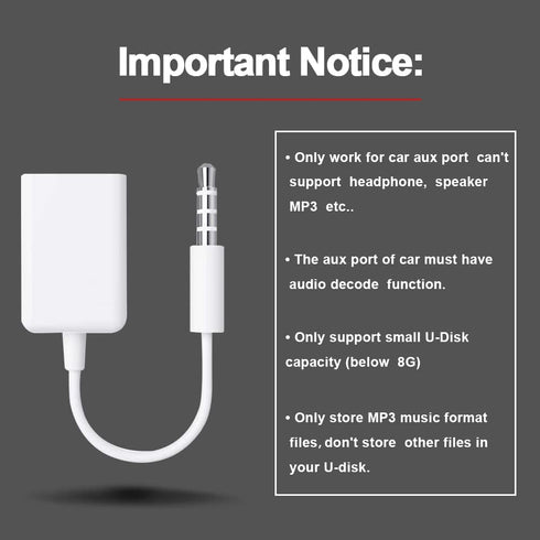 AUX to USB Adapter 3.5mm Male Audio Jack Plug to USB 2.0 Female Converter Cord Cable 2PACK