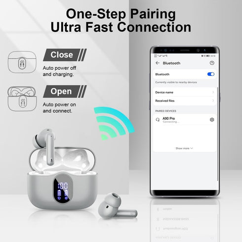 Wireless Earbuds Bluetooth 5.3 Headphones with Noise Cancelling Mic, IP7 Waterproof, 36H Playtime, Grey