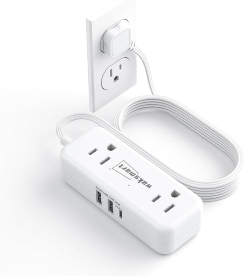Waksmart Flat Plug Power Strip - 5 Ft Thin Flat Extension Cord with
