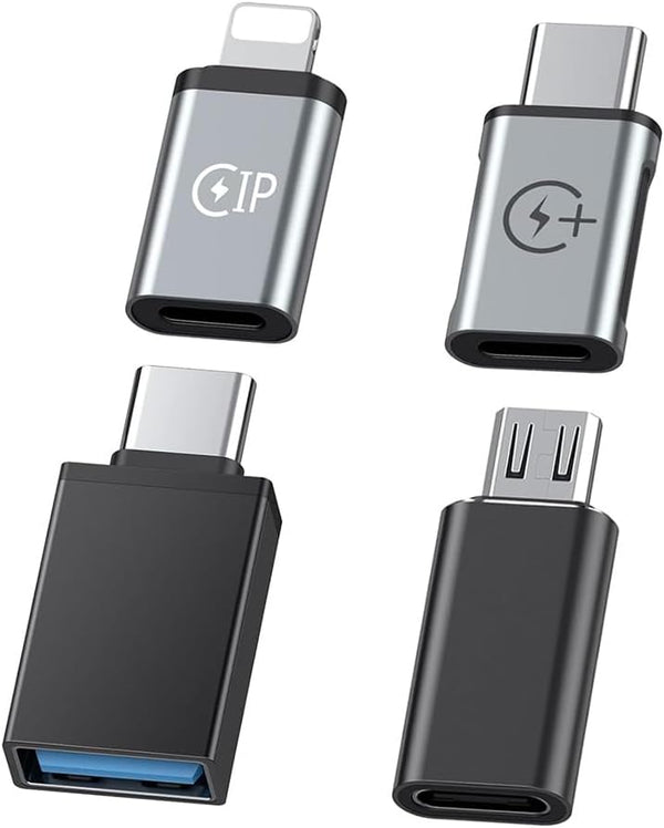 New USB to Type C Adapter, 4 Pack: Type C Female to Micro Male, Lightning Female to Type C Male, USB Male