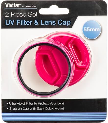 Vivitar 55mm UV Filter and Snap-On Lens Cap, Pink
