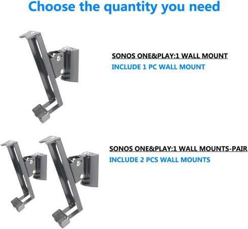 Wall Mount Bracket for SONOS ONE/SONOS ONE SL/SONOS Play 1 Speaker (Swivel and Tilt,Compatible with Both SONOS ONE/ONE SL/SONOS Play 1, Black Single pc)