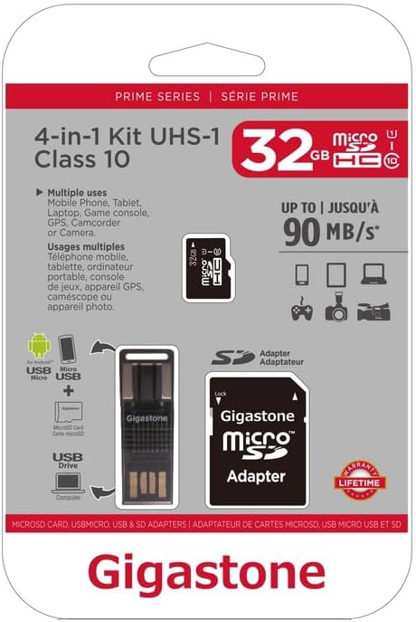 Gigastone GS-4IN1600X32GB-R 4-in-1 (32GB), Prime Series microSD Card Kit Multicolored
