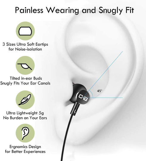 12FT 3.5mm CGS06 Extra Long Earbuds for TV & PC, with Spring Coiled Extension Cable, Volume Control & Mic, in-Ear Wired