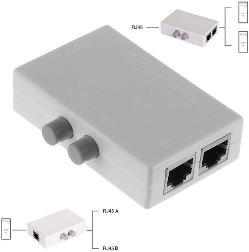 2 Ports 1x2 or 2x1 RJ45 Network Ethernet Port Switcher, Manual Sharing Switch Box Splitter Plug and Play