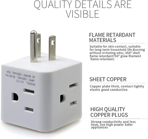 Generic Power Plug 4 Outlets Wall Strip Cube, 4 Way Side US AC Electrical Power Strip for Home Office