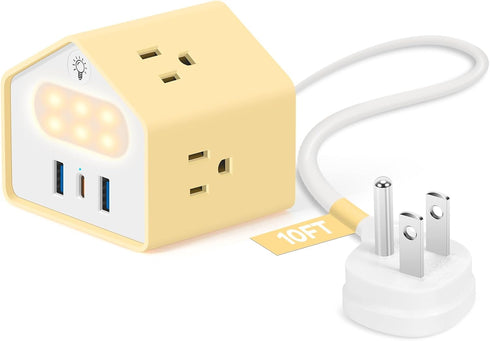 GLCON Handy Power Strip with Night Light - Yolk-Yellow Power Strip Surge Protector