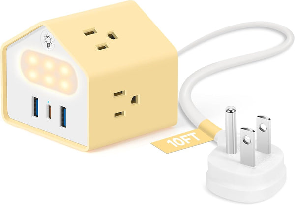 GLCON Handy Power Strip with Night Light - Yolk-Yellow Power Strip Surge Protector