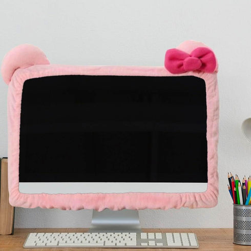 VIOKKO 2 (17 24 Inch) Pcs Kawaii Elastic Monitor Dust Cover - Cat Ear Furry Pink, Dustproof for PC, TV, Laptop